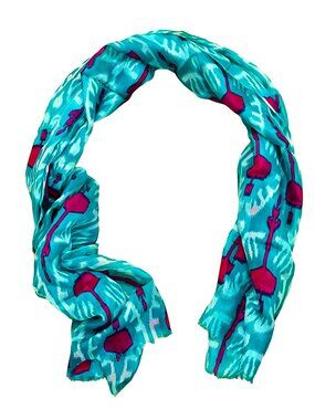 NEW Colorful Uzbek Ikat Woven Silk Scarf Shawl (Teal / Maroon / White)